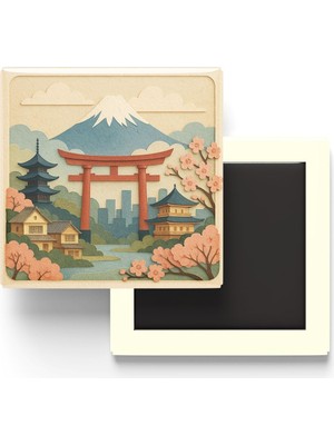 Str Store Japonya - Paper Cut Art - Baskılı Buzdolap Magneti Kare - 9x9 cm