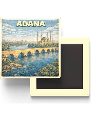 Str Store Buzdolap Magneti - Türkiye - Adana - Retro Tema - 9x9 cm
