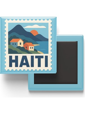 Str Store Buzdolap Magneti Haiti Port-Au-Prince Renkli Posta Pulu Temalı - 9x9 cm