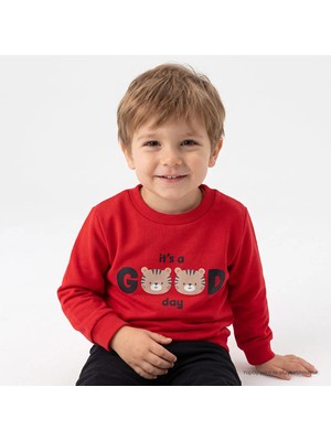 Hellobaby Erkek Bebek Sweatshirt Hayvan Baskılı Bisiklet Yaka Long Sleeve