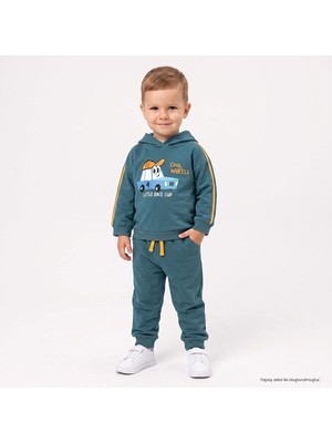 Hellobaby Erkek Bebek Eşofman Takımı Ayı Baskılı Kapüşonlu Long Sleeve Lastikli