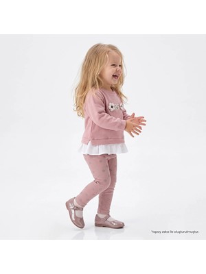 Hellobaby Kız Bebek Sweatshirt-Tayt Çiçek Baskılı Bisiklet Yaka Long Sleeve Reçme