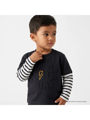 Hellobaby Erkek Bebek Tişört Slogan Baskılı Bisiklet Yaka Long Sleeve