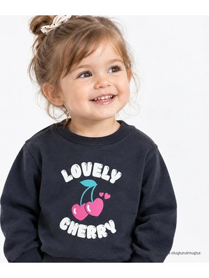 Hellobaby Kız Bebek Sweatshirt Kiraz Baskılı Bisiklet Yaka Long Sleeve