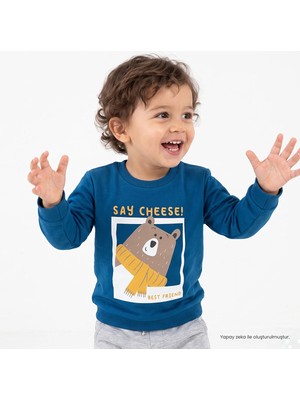 Hellobaby Erkek Bebek Sweatshirt Hayvan Baskılı Bisiklet Yaka Long Sleeve