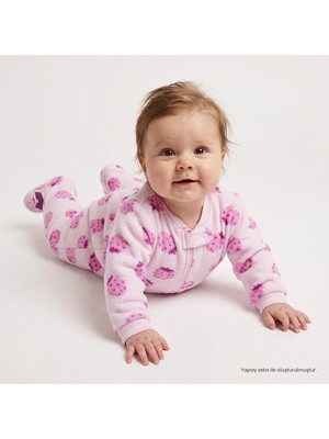 Hellobaby Kız Bebek Polar Tulum Hayvan Baskılı Fermuarlı Bisiklet Yaka Long Sleeve Patikli
