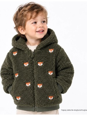 Hellobaby Erkek Bebek Welsoft Hırka Hayvan Baskılı Fermuarlı Kapüşonlu Long Sleeve