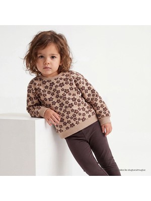 Hellobaby Kız Bebek Sweatshirt-Tayt Çiçek Baskılı Bisiklet Yaka Uzun Kol Reçme