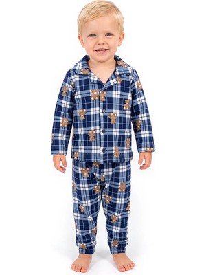 Hellobaby Erkek Bebek Pijama Takımı Ekose Baskılı Düğmeli Gömlek Yaka Long Sleeve Reçme