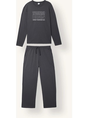 DeFacto %100 Pamuk Baskılı Regular Fit Uzun Kollu 2'li Pijama Takımı J0334AX26AU