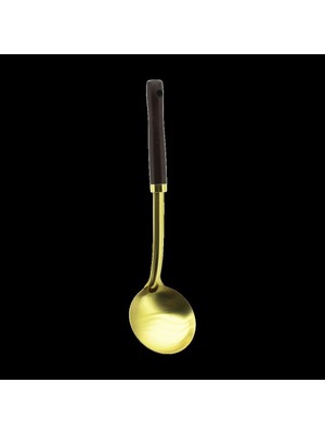 Royaleks Metal Servis Kepçe Ahşap Saplı 35CM Altın