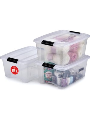 Toyigoo 3'lü Set Istiflenebilir Saklama Kutusu, Klik Kilitli – New Top Box Ntb-15 – Plastik, Şeffaf, 3 x 15 L, U 39,5 x G 29 x Y 18,6 cm