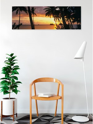 Toyigoo Tropikal Gün Batımı 36X12 Sanatsal Baskı Poster Palmiye Ağaçları Tropikal Ada Kaçamağ