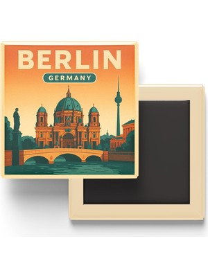 Toyigoo Berlin Almanya - Müze Adası - Baskılı Buzdolap Magneti Kare 9x9 cm