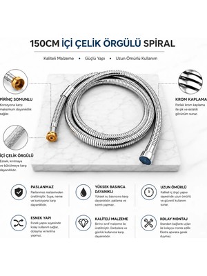 Idimax Lux Spiral (150CM) - Içi Çelik Örgülü - Pirinç Somunlu - Krom Kaplama