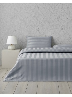 English Home Deluxe Çizgili Pamuk Saten Çift Kişilik Çarşaflı Nevresim Takımı 200X220 cm Gri