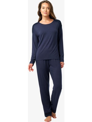 Blackspade Kadın Uzun Kol Dantel Detaylı Lacivert Pijama Takımı C6T0N225