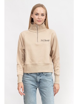 Karl Lagerfeld Signature Kadın Fermuarlı Sweatshirt Krem