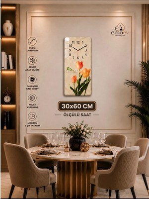 Emoev Duvar Saati Sessiz Akar Saniyeli Cam Modern Dekoratif Saat 30X60