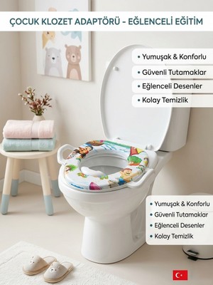 Primeaks Desenli Kulplu Çocuk Klozet Adaptörü Lazımlık Tuvalet Eğitimi