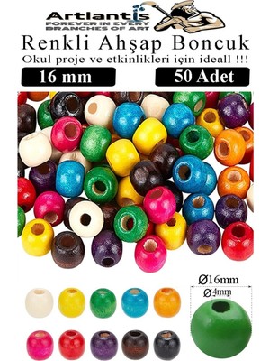 Renkli Ahşap Boncuk 16MM 50 Li 1 Paket Renkli Ahşap Boyalı Yuvarlak Doğal Boncuklar Saç Takı Tasarım
