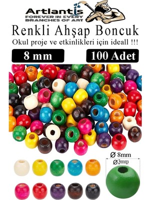 Renkli Ahşap Boncuk 8mm 100 Lü 1 Paket Renkli Ahşap Boyalı Yuvarlak Doğal Boncuklar Saç Takı Tasarım