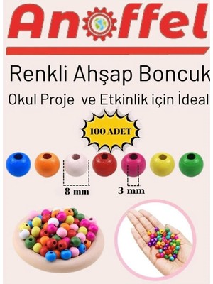 Renkli Ahşap Boncuk 8mm 100Lİ1 Paket Renkli Ahşap Boyalı Yuvarlak Doğal Boncuklar Saç Takı Tasarım