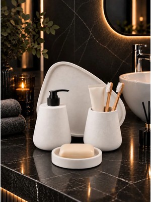 Betonmall Banyo Aksesuar 4 Parça Sıvı Sabunluk Diş Fırçalık Sabunluk Tepsili Dekoratif Banyo Düzenleyici