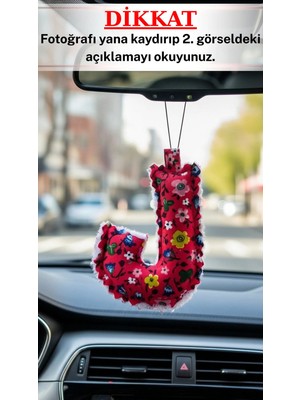 Araba Dikiz Ayna Süsü Harf Kumaş Alfabe -(Fotoğraftaki J Harfi Anahtarlık Temsilidir)