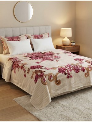 F.ACAR Home Collection Çift Kişilik Çiçek Desenli Battaniye (180X220 Cm)