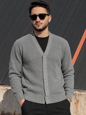 İnpool Erkek Kışlık, V yaka, Regular fit, 5 Düğmeli, Basic, Triko örme kazak-hırka PLTK24