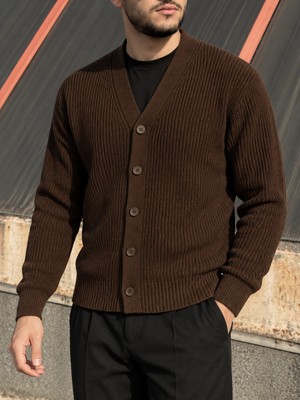 İnpool Erkek Kışlık, V yaka, Regular fit, 5 Düğmeli, Basic, Triko örme kazak-hırka PLTK24