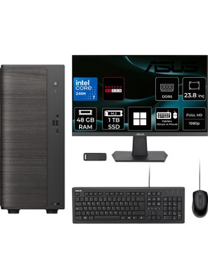 Asus V500 Mini Tower Intel Core 7 240H Rx 550 4gb 48GB Ram 1tb SSD 23.8" Fhd WIN11 Home V501MV07240H078WP330 Masaüstü Bilgisayar + Per4 USB Bellek