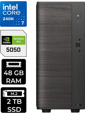 Asus V500 Mini Tower Intel Core 7 240H Rtx 5050 8gb 48GB Ram 2tb SSD WIN11 Home V501MV07240H078WP331 Masaüstü Bilgisayar + Per4 USB Bellek