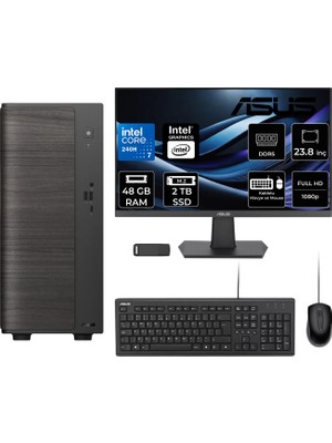 Asus V500 Mini Tower Intel Core 7 240H 48GB Ram 2tb SSD 23.8" Fhd Freedos V501MV07240H078WP311 Masaüstü Bilgisayar + Per4 USB Bellek