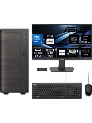 Asus V500 Mini Tower Intel Core 7 240H 48GB Ram 4tb SSD 23.8" Fhd WIN11 Pro V501MV07240H078WP352 Masaüstü Bilgisayar + Per4 USB Bellek
