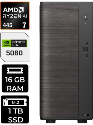 Asus V700 Mini Tower Amd Ryzen Aı 7 445 Rtx 5060 8gb 16GB Ram 1tb SSD WIN11 Home VM7010R7445026WP302 Masaüstü Bilgisayar + Per4 USB Bellek
