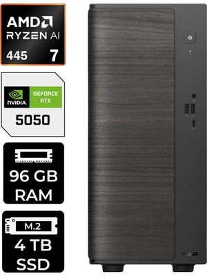 Asus V700 Mini Tower Amd Ryzen Aı 7 445 Rtx 5050 8gb 96GB Ram 4tb SSD WIN11 Pro VM7010R7445026WP320 Masaüstü Bilgisayar + Per4 USB Bellek