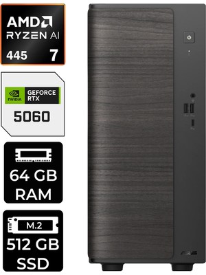 Asus V700 Mini Tower Amd Ryzen Aı 7 445 Rtx 5060 8gb 64GB Ram 512GB SSD Freedos VM7010R7445026WP313 Masaüstü Bilgisayar + Per4 USB Bellek