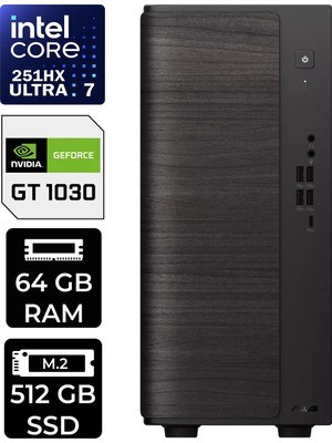 Asus V700 Mini Tower Intel Core Ultra 7 251HX Gt 1030 4gb 64GB Ram 512GB SSD Freedos V701ML7251HX028WP313 Masaüstü Bilgisayar + Per4 USB Bellek