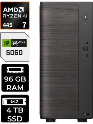 Asus V700 Mini Tower Amd Ryzen Aı 7 445 Rtx 5060 8gb 96GB Ram 4tb SSD WIN11 Pro VM7010R7445026WP320 Masaüstü Bilgisayar + Per4 USB Bellek