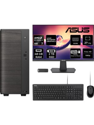 Asus V700 Mini Tower Amd Ryzen Aı 7 445 48GB Ram 2tb SSD 27" Fhd Freedos VM7010R7445026WP311 Masaüstü Bilgisayar + Per4 USB Bellek