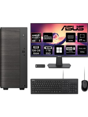 Asus V700 Mini Tower Amd Ryzen Aı 7 445 128GB Ram 1tb SSD 27" Fhd WIN11 Home VM7010R7445026WP318 Masaüstü Bilgisayar + Per4 USB Bellek
