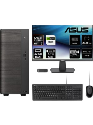 Asus V700 Mini Tower Amd Ryzen Aı 7 445 Rtx 5060 8gb 32GB Ram 4tb SSD 23.8" Fhd Freedos VM7010R7445026WP308 Masaüstü Bilgisayar + Per4 USB Bellek