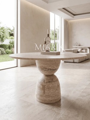 Miarik Design Selenit-Traverten Mermer Kum Saati Yemek Masası
