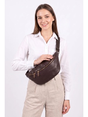 Luvi Venta Kahverengi Floter Kadın Büyük Bel Çantası