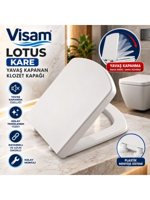 Visam Lotus Kare Beyaz Yavaş Kapanan Termoplast Amortisötlü Klozet Kapağı