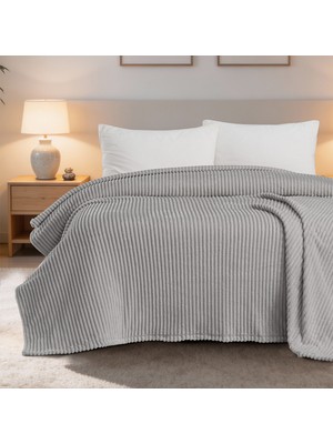 Maxstyle Çizgili Vizon Tek Kişilik Polar Battaniye Gri 150X220 cm