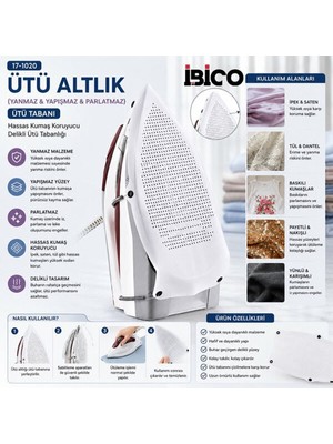 BURADABULDUN Yanmaz Yapışmaz Ütü Tabanlığı - Hassas Kumaş Koruyucu Delikli Ütü Altlığı