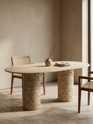Miarik Design Mirage-Traverten Mermer Yemek Masası